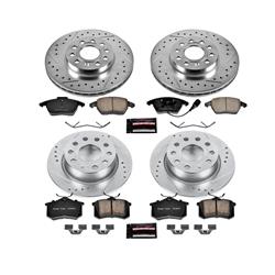 Pads and Rotors, Evolution Sport, Cross-Drilled/Slotted Surface, Iron, Zinc Plated, 11.340 in./9.960 in. Diameter, Z23 Carbon Fiber Ceramic Pads, Kit