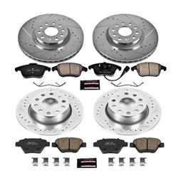 Pads and Rotors, Evolution Sport, Cross-Drilled/Slotted Surface, Iron, Zinc Plated, 12.280 in./10.710 in. Diameter, Z23 Carbon Fiber Ceramic Pads, Kit