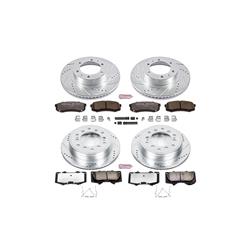 Brake Rotors/Pads, Cross-Drilled/Slotted, Iron, Zinc Plated, Toyota, Front/Rear, Kit