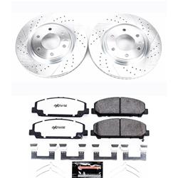 Brake Rotor and Pad Combo, Z36 Truck and Tow, Cross-drilled/Slotted Rotors, Zinc Dichromate Plated, Carbon Fiber Ceramic Pads, for Nissan, Kit