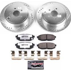 Pads and Rotors, Street Warrior, Cross-Drilled/Slotted Surface, Iron, Zinc Plated, 11.420 in. Diameter, Z26 Carbon Fiber Ceramic Pads, Kit