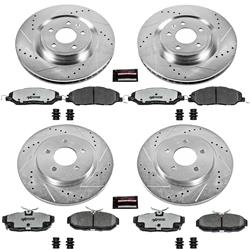 Brake Rotors/Pads, Iron, Drilled/Slotted, Carbon Fiber Ceramic Pads, Front/Rear, Ford, Kit