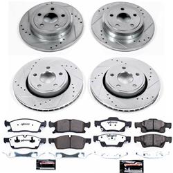 Brake Rotors/Pads, Drilled/Slotted, Iron, Zinc Dichromate Plated, Front/Rear, Dodge, Jeep, Kit