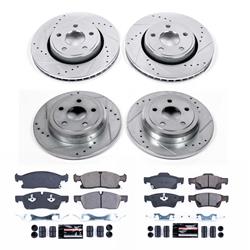 Brake Rotors/Pads, Iron, Drilled/Slotted, Carbon Fiber Ceramic Pads, Front/Rear, Dodge, Jeep, Kit