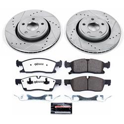 Brake Rotors/Pads, Drilled/Slotted, Iron, Zinc Dichromate Plated, Front, Dodge, Jeep, Kit