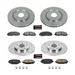 Brake Rotor and Pad Combo, Z23 Evolution Sport Upgrade, Front/Rear, Cross-drilled/Slotted, Zinc Dichromate, Carbon Fiber Ceramic Pads, Chrysler, Dodge