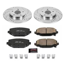 Pads and Rotors, Evolution Sport, Cross-Drilled/Slotted Surface, Iron, Zinc Plated, 12.930 in. Diameter, Z23 Carbon Fiber Ceramic Pads, Kit