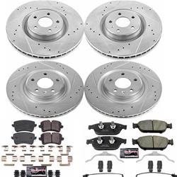 Pads and Rotors, Evolution Sport, Cross-Drilled/Slotted Surface, Iron, Zinc Plated, 14.020 in./12.990 in. Diameter, Z23 Carbon Fiber Ceramic Pads, Kit