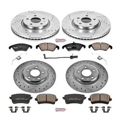 Pads and Rotors, Evolution Sport, Cross-Drilled/Slotted Surface, Iron, Zinc Plated, 12.600 in./11.800 in. Diameter, Z23 Carbon Fiber Ceramic Pads, Kit