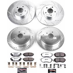 Pads and Rotors, Street Warrior, Cross-Drilled/Slotted Surface, Iron, Zinc Plated, 11.500 in./11.420 in. Diameter, Z26 Carbon Fiber Ceramic Pads, Kit