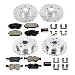 Pads and Rotors, Evolution Sport, Cross-Drilled/Slotted Surface, Iron, Zinc Plated, 11.547 in./11.408 in. Diameter, Z23 Carbon Fiber Ceramic Pads, Kit