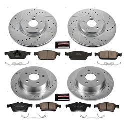 Pads and Rotors, Evolution Sport, Cross-Drilled/Slotted Surface, Iron, Zinc Plated, 12.600 in./11.020 in. Diameter, Z23 Carbon Fiber Ceramic Pads, Kit