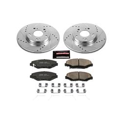 Pads and Rotors, Evolution Sport, Cross-Drilled/Slotted Surface, Iron, Zinc Plated, 11.100 in. Diameter, Z23 Carbon Fiber Ceramic Pads, Kit