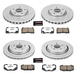 Pads and Rotors, Street Warrior, Cross-Drilled/Slotted Surface, Iron, Zinc Plated, 12.640 in./13.350 in. Diameter, Z26 Carbon Fiber Ceramic Pads, Kit