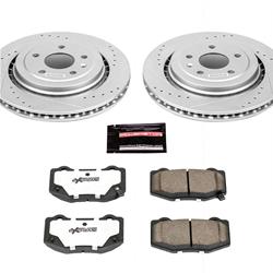 Pads and Rotors, Street Warrior, Cross-Drilled/Slotted Surface, Iron, Zinc Plated, 13.350 in. Diameter, Z26 Carbon Fiber Ceramic Pads, Kit