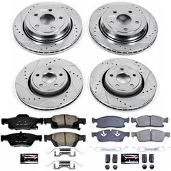 Pads and Rotors, Evolution Sport, Cross-Drilled/Slotted Surface, Iron, Zinc Plated, 13.780 in./12.990 in. Diameter, Z23 Carbon Fiber Ceramic Pads, Kit