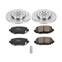 Pads and Rotors, Evolution Sport, Cross-Drilled/Slotted Surface, Iron, Zinc Plated, 10.955 in. Diameter, Z23 Carbon Fiber Ceramic Pads, Kit