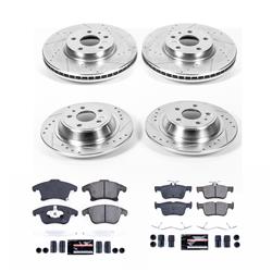 Brake Rotors/Pads, Cross-Drilled/Slotted, Iron, Zinc Plated, Ford, Lincoln, Front/Rear, Kit