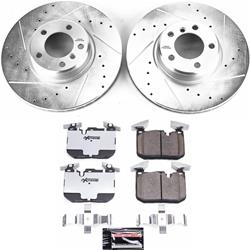 Pads and Rotors, Street Warrior, Cross-Drilled/Slotted Surface, Iron, Zinc Plated, 13.380 in. Diameter, Z26 Carbon Fiber Ceramic Pads, Kit
