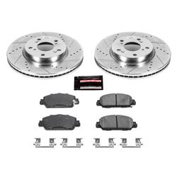 Brake Rotor and Pad Combo, Z23 Evolution Sport Brake Upgrade, Front, Cross-drilled/Slotted Rotors, Carbon Fiber Ceramic Pads, for use on Honda®, Kit