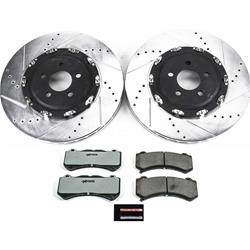 Pads and Rotors, Street Warrior, Cross-Drilled/Slotted Surface, Iron, Zinc Plated, 15.350 in. Diameter, Z26 Carbon Fiber Ceramic Pads, Kit