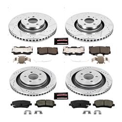 Pads and Rotors, Evolution Sport, Cross-Drilled/Slotted Surface, Iron, Zinc Plated, 13.861 in./12.996 in. Diameter, Z23 Carbon Fiber Ceramic Pads, Kit