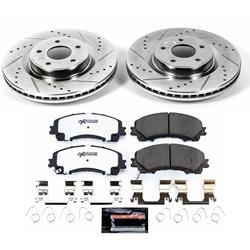 Pads and Rotors, Street Warrior, Cross-Drilled/Slotted Surface, Iron, Zinc Plated, 12.600 in. Diameter, Z26 Carbon Fiber Ceramic Pads, Kit