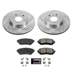 Pads and Rotors, Evolution Sport, Cross-Drilled/Slotted Surface, Iron, Zinc Plated, 11.700 in. Diameter, Z23 Carbon Fiber Ceramic Pads, Kit