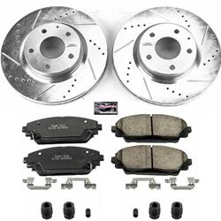 Pads and Rotors, Evolution Sport, Cross-Drilled/Slotted Surface, Iron, Zinc Plated, 11.610 in. Diameter, Z23 Carbon Fiber Ceramic Pads, Kit