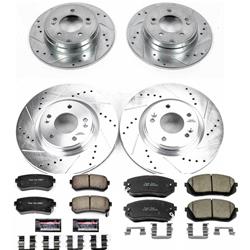 Pads and Rotors, Evolution Sport, Cross-Drilled/Slotted Surface, Iron, Zinc Plated, 12.010 in./11.140 in. Diameter, Z23 Carbon Fiber Ceramic Pads, Kit