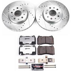 Pads and Rotors, Street Warrior, Cross-Drilled/Slotted Surface, Iron, Zinc Plated, 12.640 in. Diameter, Z26 Carbon Fiber Ceramic Pads, Kit