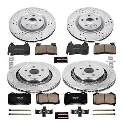 Pads and Rotors, Evolution Sport, Cross-Drilled/Slotted Surface, Iron, Zinc Plated, 13.990 in./14.189 in. Diameter, Z23 Carbon Fiber Ceramic Pads, Kit