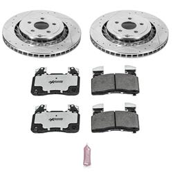 Pads and Rotors, Street Warrior, Cross-Drilled/Slotted Surface, Iron, Zinc Plated, 13.990 in. Diameter, Z26 Carbon Fiber Ceramic Pads, Kit