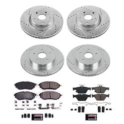 Pads and Rotors, Evolution Sport, Cross-Drilled/Slotted Surface, Iron, Zinc Plated, 12.400 in./11.810 in. Diameter, Z23 Carbon Fiber Ceramic Pads, Kit