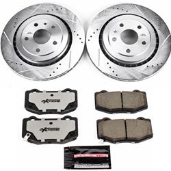 Pads and Rotors, Street Warrior, Cross-Drilled/Slotted Surface, Iron, Zinc Plated, 13.400 in. Diameter, Z26 Carbon Fiber Ceramic Pads, Kit