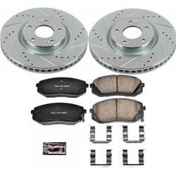 Pads and Rotors, Evolution Sport, Cross-Drilled/Slotted Surface, Iron, Zinc Plated, 12.600 in. Diameter, Z23 Carbon Fiber Ceramic Pads, Kit