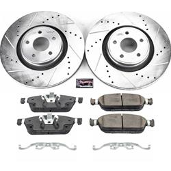 Brake Rotor and Pad Combo, Z23 Evolution Sport Upgrade, Front, Cross-drilled/Slotted, Zinc Dichromate Plated, Carbon Fiber Ceramic Pads, Ford, Lincoln