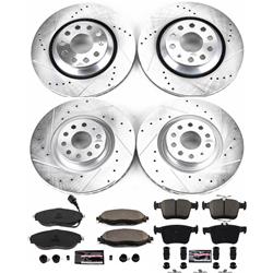 Pads and Rotors, Evolution Sport, Cross-Drilled/Slotted Surface, Iron, Zinc Plated, 13.390 in./12.200 in. Diameter, Z23 Carbon Fiber Ceramic Pads, Kit