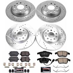 Pads and Rotors, Evolution Sport, Cross-Drilled/Slotted Surface, Iron, Zinc Plated, 12.280 in./11.100 in. Diameter, Z23 Carbon Fiber Ceramic Pads, Kit