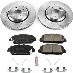 Brake Rotor and Pad Combo, Z23 Evolution Sport Upgrade, Front, Cross-drilled/Slotted, Carbon Fiber Ceramic Pads, for use on Acura®, for use on Honda®