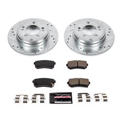 Pads and Rotors, Evolution Sport, Cross-Drilled/Slotted Surface, Iron, Zinc Plated, 11.140 in. Diameter, Z23 Carbon Fiber Ceramic Pads, Kit