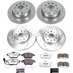 Brake Rotor and Pad Combo, Z26 Street Warrior, Front/Rear, Cross-drilled/Slotted, Zinc Dichromate Plated, Carbon Fiber Ceramic Pads, Audi, Volkswagen