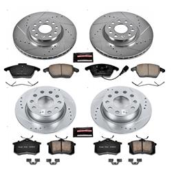 Pads and Rotors, Evolution Sport, Cross-Drilled/Slotted Surface, Iron, Zinc Plated, 12.280 in./9.960 in. Diameter, Z23 Carbon Fiber Ceramic Pads, Kit