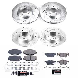 Pads and Rotors, Evolution Sport, Cross-Drilled/Slotted Surface, Iron, Zinc Plated, 11.100 in./10.240 in. Diameter, Z23 Carbon Fiber Ceramic Pads, Kit