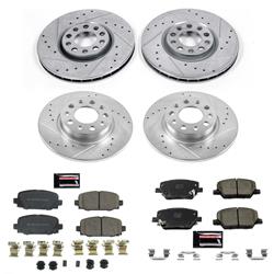 Rotors/Pads, Evolution Sport, Z23 Carbon Fiber Ceramic Pads, Iron Rotors, Zinc Plated, Cross-Drilled/Slotted, Front and Rear, Jeep, Set