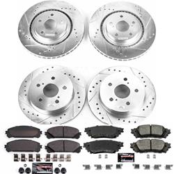 Brake Rotor and Pad Combo, Z23 Evolution Sport Upgrade, Front/Rear, Cross-drilled/Slotted, Zinc Dichromate Plated, Carbon Fiber Ceramic Pads, Lexus