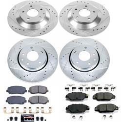 Brake Rotor and Pad Combo, Z23 Evolution Sport Upgrade, Front/Rear, Cross-drilled/Slotted, Zinc Dichromate Plated, Carbon Fiber Ceramic Pads, Mazda