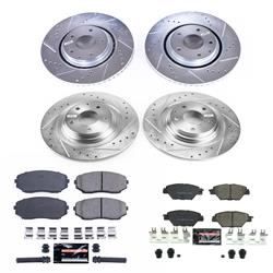 Rotors/Pads, Evolution Sport, Z23 Carbon Fiber Ceramic Pads, Iron Rotors, Zinc Plated, Cross-Drilled/Slotted, Front and Rear, Mazda, Set