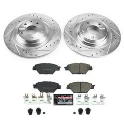 Rotors/Pads, Evolution Sport, Z23 Carbon Fiber Ceramic Pads, Iron Rotors, Zinc Plated, Cross-Drilled/Slotted, Rear, Mazda, Set