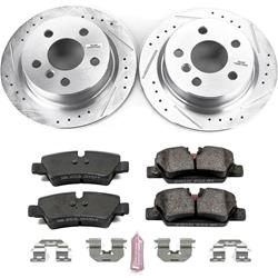 Brake Rotor and Pad Combo, Z23 Evolution Sport Upgrade, Rear, Cross-drilled/Slotted Rotors, Zinc Dichromate Plated, Carbon Fiber Ceramic Pads, Mini